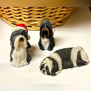 Set of Three Ceramic Black and White Shih Tzu Figurines